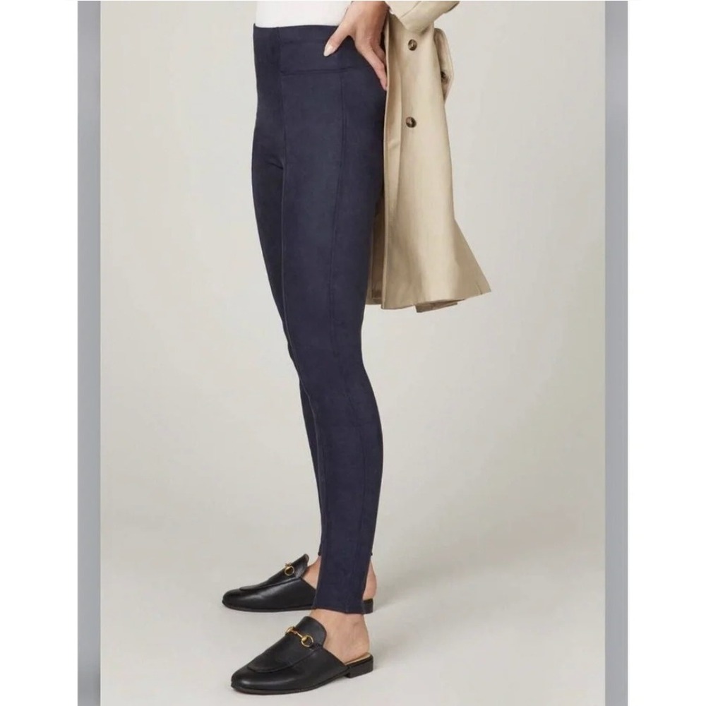 Spanx Faux Suede Leggings XL Tall Classic Navy High Rise Compression Slimming - Picture 2 of 12